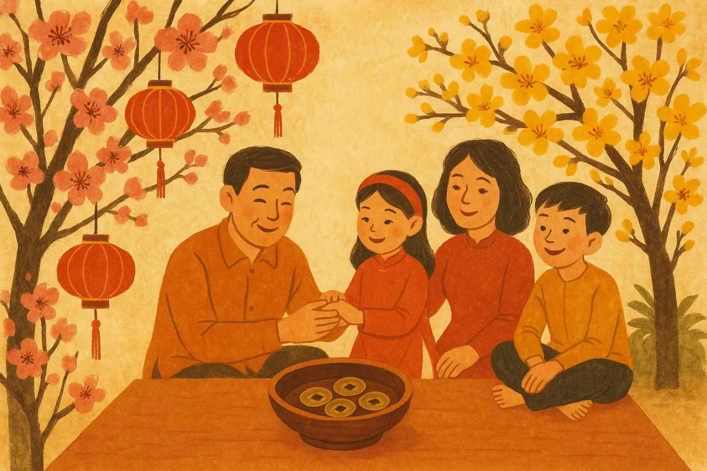 Minh hoa xoc dia ngay Tet trong khong khi mua xuan Viet Nam