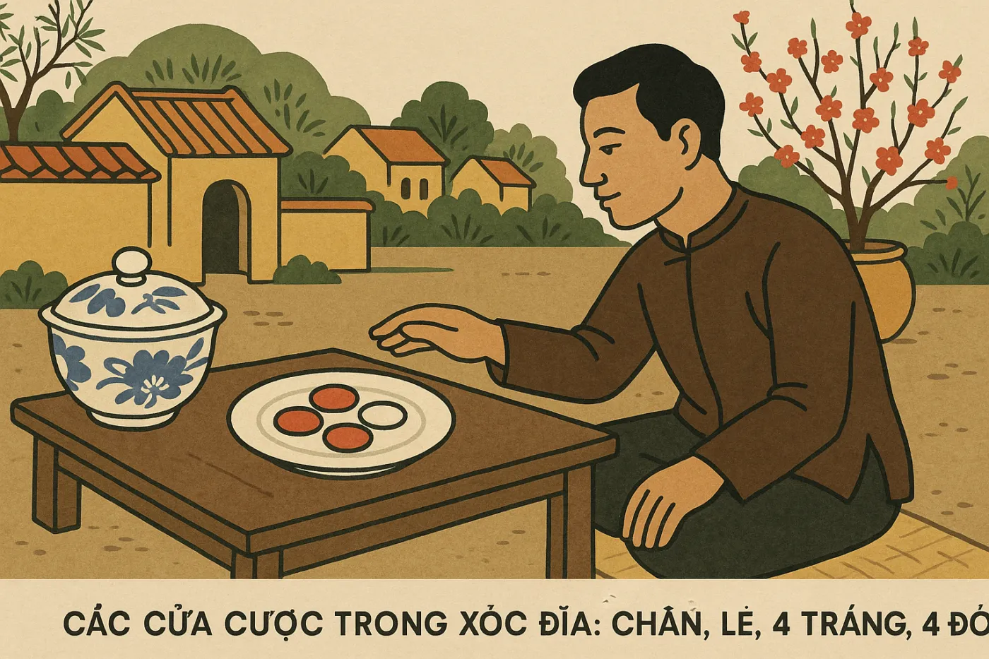 Minh hoạ: Các Cửa Cược Trong Xóc Đĩa: Chẵn, Lẻ, 4 Trắng, 4 Đỏ