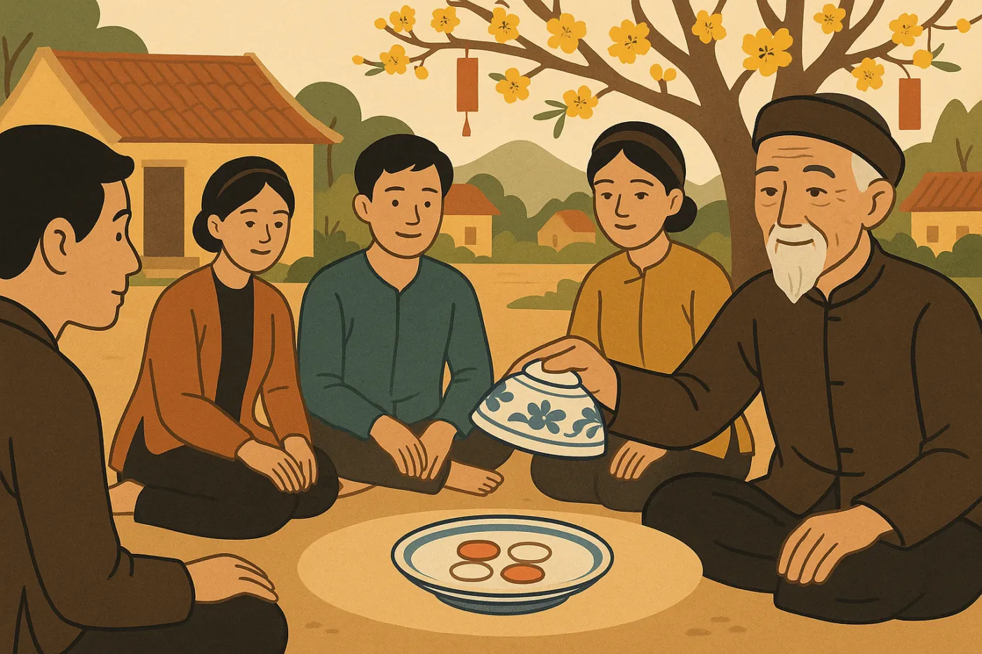 Minh hoạ: Xóc Đĩa Dân Gian: Trò Chơi Truyền Thống Ngày Tết
