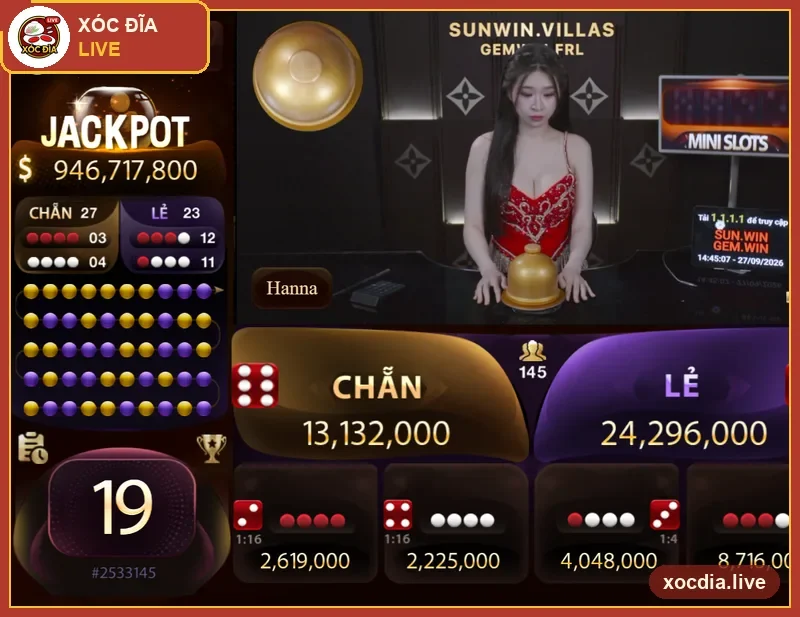 Bàn xóc đĩa live có dealer trên Sunwin — ảnh chụp thực tế