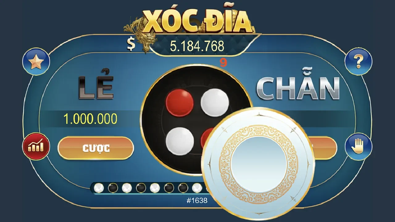 Giao diện game xóc đĩa đồ hoạ: bát úp, quân vị, cửa Lẻ/Chẵn.